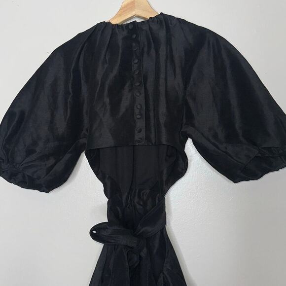 Aje Psychedelia Puff Sleeve Cut Out Mini Dress Tie Back Black Size US 8 - Picture 8 of 11